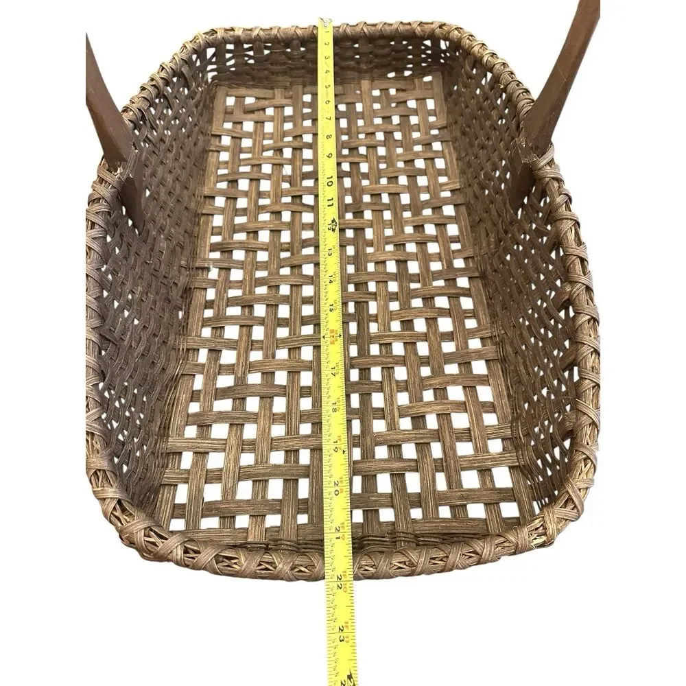 Vintage Handwoven Wicker Gathering Flower Basket Bentwood Handle Farmhouse 22”